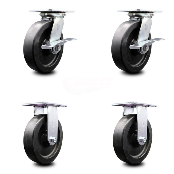 8 Inch Polyolefin Caster Set with Ball Bearing 2 Brakes and 2 Rigid SCC